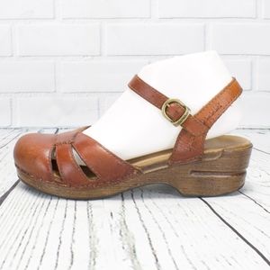 Dansko Brown Leather Mary Jane Clogs Size 40 US 10
